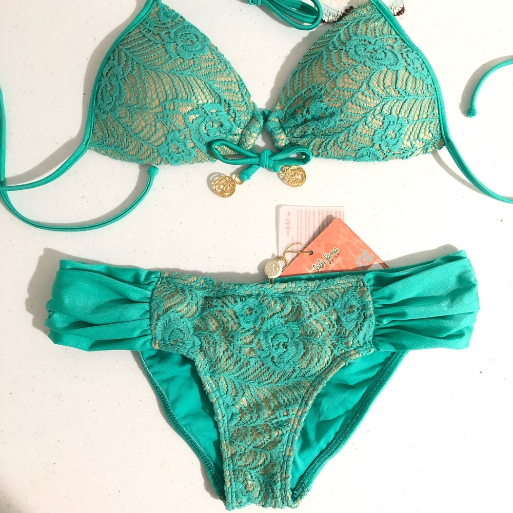 Luli Fama Teal Lace Bikini Set